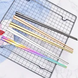 Essstäbchen aus Edelstahl 304, quadratische Essstäbchen in 5 Farben, hochwertiges Besteck, einfaches Geschirr für Zuhause und Hotel, LXL1209