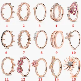 Женские 925 Стерлинговые серебряные обручальные кольца Cubic Zirconia Diamonds для Pandora Rose Gold Flip Ring Crown Daisy Romance Invagement Ladies подарок с коробкой