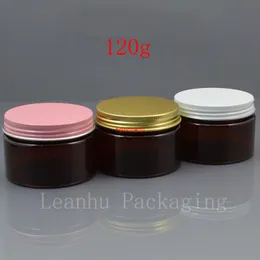 120g Empty Brown PET Cream Jar White Pink Gold Aluminum Screw Cap 120ml Solid Perfumes Bottles 4oz Mask Amber Containersshipping
