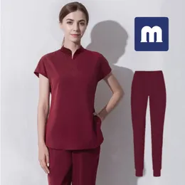 Medigo 025 Stil Kadın Scrubs Tops + Pantolon Erkekler Hastanesi Üniforma Cerrahisi Scrubs Gömlek Kısa Kollu Hemşirelik Üniforma Pet Gri'nin Anatomisi Doktor İş Giyim