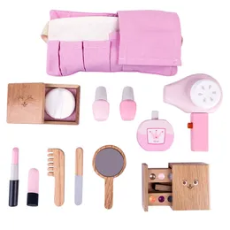 Rowsfire 12Pcs Children Wooden Makeup Pretend Play Set Simulation Hair Dryer Toys LJ201009