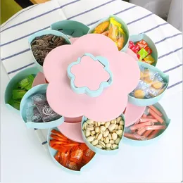 Candy Snack Organizer Box Plat Tray Rotary Snack Storage Boxes Creative Flower Shaped Double-deck Nut Case Fruit Plate Practical Case B7704