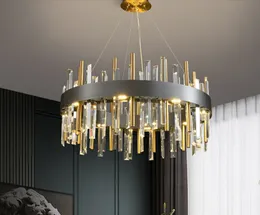 Nowoczesne oświetlenie żyrandolowe do salonu okrągłe złoto / czarne kryształowe oprawy światła jadalnia sypialnia LED Cristal