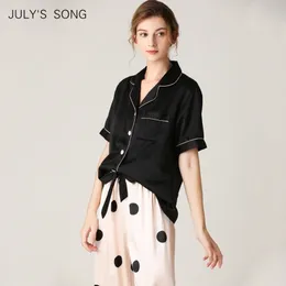 JULY'S SONG Weiche Faux-Seide-Pyjamas für Frauen Kurzarm-Nachtwäsche Reverskragen Homewear Dot gestreifte weibliche Pyjamas Nachtwäsche 201027