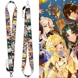 50pc spel Genshin Impact Keychain Anime Tillbehör Nackband Telefonkedja Arbete ID Kortväska Lanyard Cartoon Women Smycken Män Gift Y220225