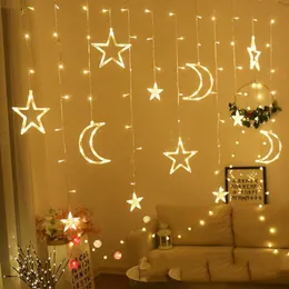 220V LED MOON звезды Рождественские огни Открытый Гирлянды String Fairy Занавес Свет для дома Свадьба Украшения Y200603