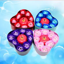 Wholesale Christmas Gifts Heart Shape Bath Body Rose Soap Flower Apple Shape Scent Candle Valentine's Day Birthday Xmas Gift Box WVT1203