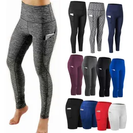 Pocket Solid Sport Yoga Byxor Hög midja Mesh Fitness Training Running Comfort Andas