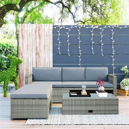 US Stock TopMax 4-delige Outdoor Backyard Patio Rotan Sofa Set All-Weather PE Wicker Sectional Furniture Set met intrekbare tabel A00
