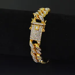 12mm Gold Silver Diamond Iced Out Hip Hop CZ Bracelet Mens Miami Cuban Link Chains Men's Luxury Simulated Bling Rhinestones Bracelets