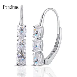 Transgems Geuine 14K 585 Or Blanc 3.6CTW 4x6mm GH / DEF Couleur Ovale Moissanite Hoop Boucles d'oreilles pour les femmes en forme de U Bijoux en or Y200620