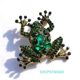 Spilla vintage con strass a forma di rana Colore verde Donna Spilla per seno in cristallo Lady Corpetto Cappotti Ornamenti per feste Gioielli classici di lusso1