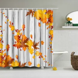 Осенняя занавеска для душа осень клен листьев листьев на деревенской деревянной ткани ткани ванная комната Decor WaterPoof душевая занавеска с крючками T200711