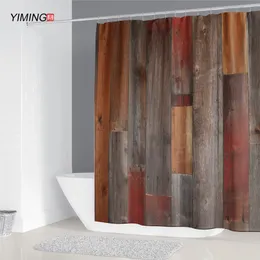 Yiming Brown 3D Wood Board Printing Dusch gardin Polyester Anti-Mögel Badrum Dekoration Gardin Vattentät Bälte Hook200 * 180 T200711