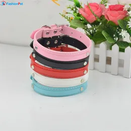 (20 stycken / mycket) Partihandel 5 färger 4 storlekar PET Personlig krage Plain Leather Cat Dog Name Collars 201125