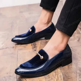 Eleganta Mäns Sociala Skor Italienska Läder Skor Män Kontor Skor Män Velvet Loafers Luxury Dress Shoe Blue Black