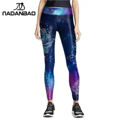 Nadanbao Moda Mulheres Azul Impressão Mandala Leggings Fitness Calças Elásticas Treino Esticão Slim Bottoms Aztec Round Ombre Legin LJ200820