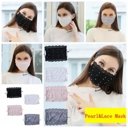 Moda Tasarımcısı Maskeler İnci Dantel Yüz Ayarlanabilir Spiral Anti-toz Yıkanabilir Yüz Yetişkin 4 Renkler RRA3753 için de uzun ömürlü Buz İpek Maske Maske