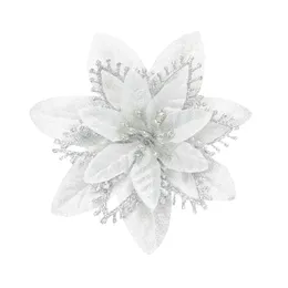 10 PCS Świąteczny brokat poinsettia kwiaty dekoracyjne sztuczne kwiaty na ozdoby choinki 13 cm Faux Sil Jllfff