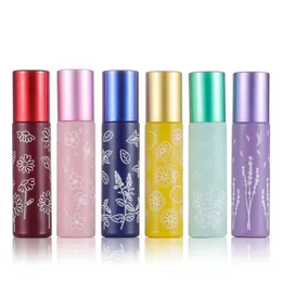 10ML Glass Printing Roller Bottles Outdoor Portable Perfume Essential Oil Bottle Mini Macaron Color Cosmetic Tube Vials