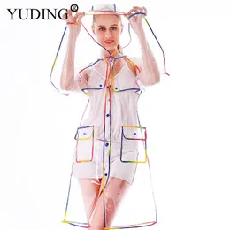 Yuding Transparent Raincoat Clear Rainwear Hooded Outdoors Waterproof Rain Coats Unisex Ladies Long Ponchos For Woman 201110