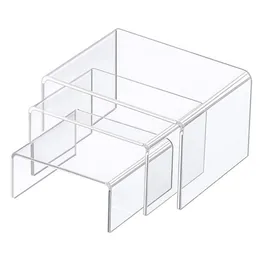 Acrylic Display Risers 3 Storlekssteg Stativ Anti-Corrosion Clear Showcase Hylla för Figure Collection Jewe 220309