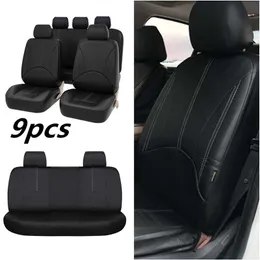 Preto PU Car Leather Seat Cover Full Set Frente Verso Almofada do assento Mat Protector