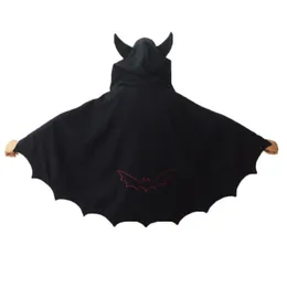 Fleece Poncho Hoodie Cloak Coat Winter Women Halloween Gothic Punk Black Devil Bat Wing Demon Costume Lolita Ouji Hood For Girls 201204