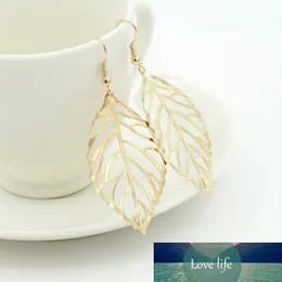 New Pendientes Mujer Hot Fashion Wholesale Jewelry Hollow Metal Leaves Dangling Long Statement Drop Earrings For Women Bijoux