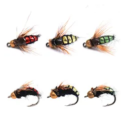 8PCS #12 Brass Bead Head Fast Sinking Nymph Scud Fly Bug Worm Trout Fishing Flies Artificial Insect Fishing t Lure