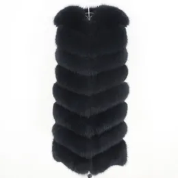 OFTBUY Schwarz Echtpelz Lange Weste Winter Jacke Frauen Mantel Natürlichen Flauschigen Fuchs Pelz Oberbekleidung Streetwear Dicke Warme Waistwear