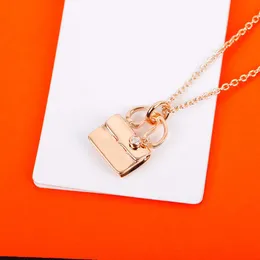 2021 Hot sale Top quality handbag pendant necklace with one diamond in 18k rose gold plated for women wedding jewelry gift free shipping PS