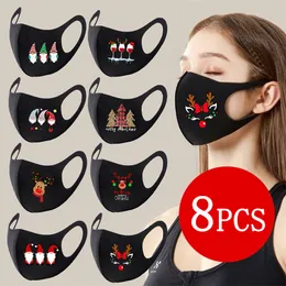 8 Sztuk Boże Narodzenie Dekoracje Party Maska Dla Dorosłych Unisex Xmas Prezenty wielokrotnego użytku Maska na twarz 2021 Nowy Rok Partii Dostawy Navidad 2020