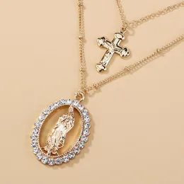 fashion street shot meticolosa catena personalità esagerata classica collana con pendente multistrato a croce vergine per donna