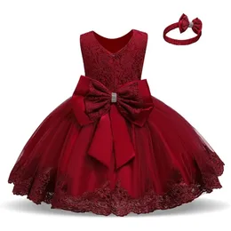 Neonata Vestito da ragazza Abiti da festa per ragazze 1 anno Compleanno Principessa Abito Pizzo Abito da battesimo Abbigliamento per bambini Bianco Battesimo LJ201221