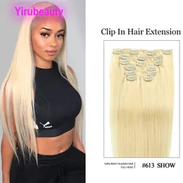 Malezja 613# Klip-In Hair Extensions 14-24 cala 70G 100G Sily Prost Blond Color Clip na 100% ludzkich dziewiczych włosów