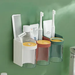 Household Wall-mounted Toothbrush Holder Magnetic Transparent Wash Cup Toothpaste Punch-free Toilet Rack BY SEA CCB13579