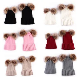 2ピースの親子帽子冬の暖かいベビー帽子/女性の帽子母の赤ちゃんニットハットビーニー冬の暖かいかぎ針編み
