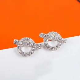 Ciondolo in argento S925 di piccole dimensioni, orecchino a bottone di forma rotonda con diamante scintillante in due colori placcato per regalo di gioielli da sposa da donna con timbro sulla scatola PS7384