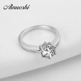 Ainuoshi Solitaire Anéis Victoria Wieck Rodada Corte 1ct Sona 925 Sterling Prata Mulheres Noivado Casamento Banda Anel de Casamento Tamanho 4-10 Presente Y200106