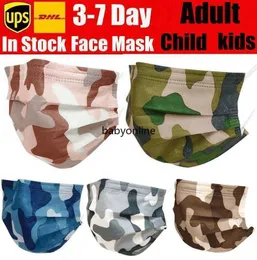 Camouflage engångs ansiktsmasker med elastisk öronslinga 3 skiktas för att blockera dammluft Anti-föroreningar Mask FY0208