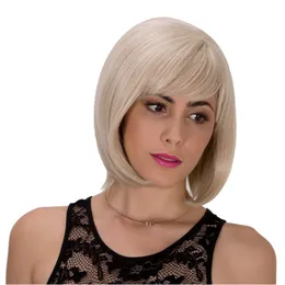 Syntetisk bobo peruk med bangs simulering mänskliga hår peruker hårstycken för svart vita kvinnor pelucas cortas de mujer 520 #