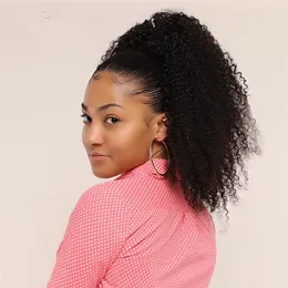 Afro Kinky Curly Remy Ludzki Sznurek Ponytail Przedłużanie Włosów Dla Czarnych Kobiet Klips W Dokładności Natural Black Brown Ombre Włosy 140g
