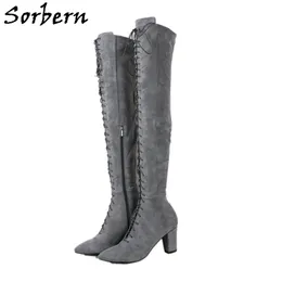 Sorbern Custom Block Heel Boots Pekad Toe Lace Up Platform Skor Drag Queen Cosplay High Heel Shoes Plus Storlek 15 16 17