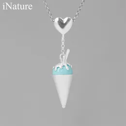 INATURE 925 Sterling Silver Blue Pink Turquoise Ice Cream Pendant Necklace Women Heart Choker Necklaces Jewelry Q0531