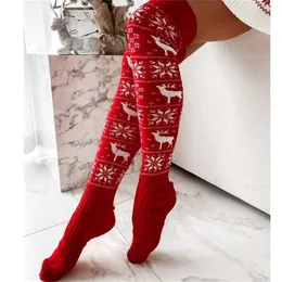 Długie dzianiny Bożego Narodzenia Pończochy dla dziewcząt Ladie Winter Knit Socks Uda High Over The Knee 211221