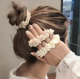 Kvinna elegant pärla hår slipsar pärlor flickor scrunchies gummiband hästsvans hållare hårtillbehör mjukt elastiskt hårband scrunchy by1654