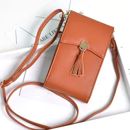 Women Cellphone Bag Adjustable Long Strap Single Shoulder Cross Body Pouch Purse Tassels Gift Wallet PU Leather Coin Mini Solid