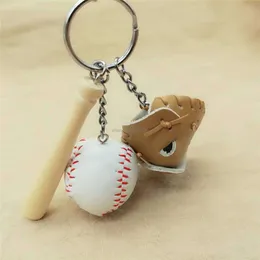 Sport baseballhandskar Keychain Wood Baseball Bat Keyring Keychain Key Rings Holder Bag hänger Fashion Jewelry