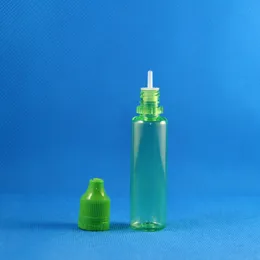 Clearance Sale! 100 Sets/Lot 25ml UNICORN GREEN PET Plastic Dropper Bottles With Child Resistant Safety Tamper Proof Caps & Seperatable Long Thin Tip Store Liquid 25 mL